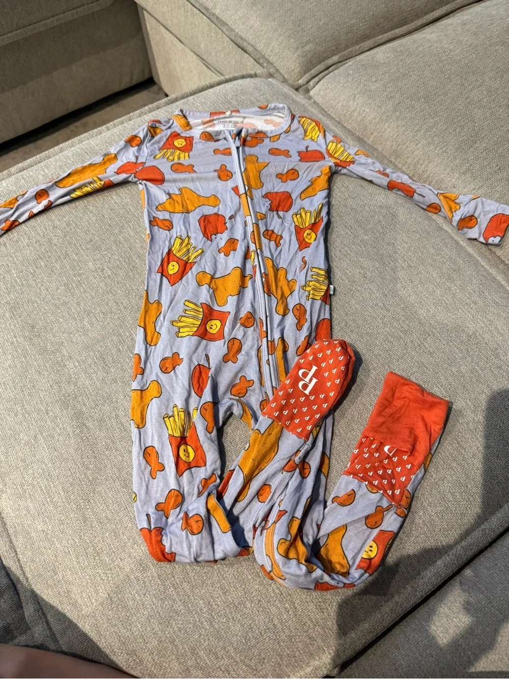 Posh Peanut grey Footie with Orange & Yellow Fries and Nuggets Print